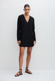 Deep V Mini Dress - Black - Matteau